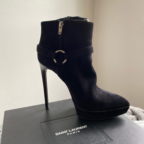Yves Saint Laurent Leather Studded Booties Black Silver main image 1